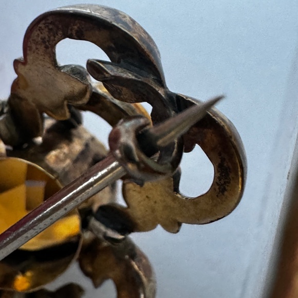 Victorian Gold Gilded Citrine Brooch Pin - Picture 5 of 13